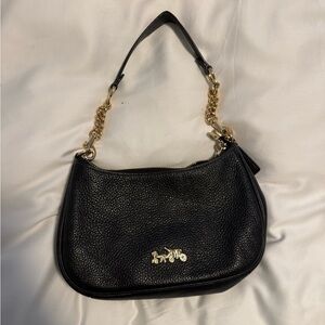Coach Black Pebbled Leather Shoulder Bag with Gold Accents